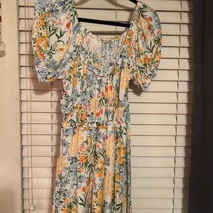 Liberty Love Floral Midi Dress with Puff Sleeves